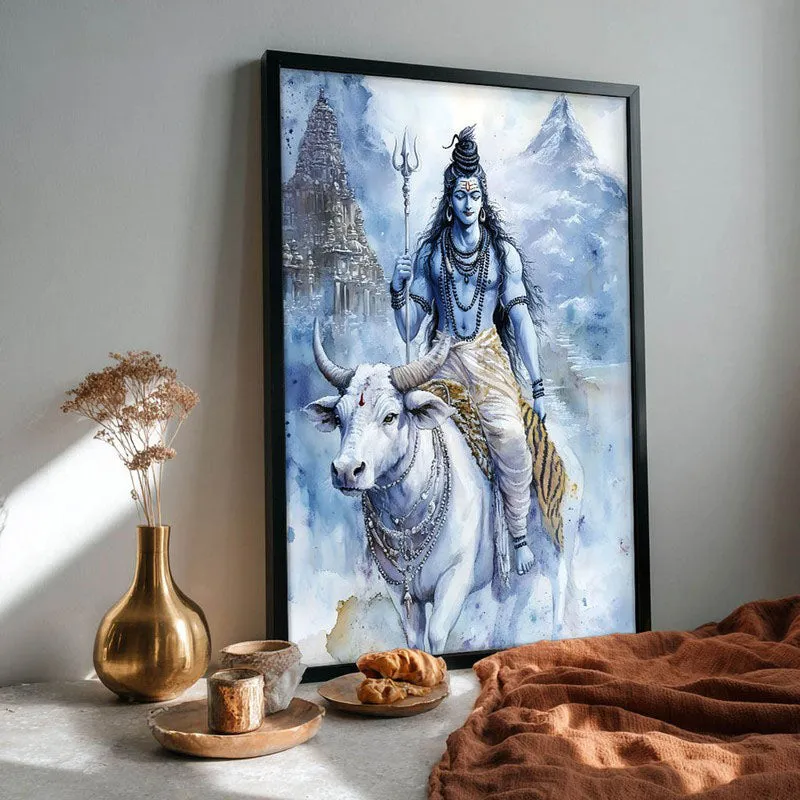 Nandivahana Spiritual Archival Paper Wall Painting With Frame - Black media 4