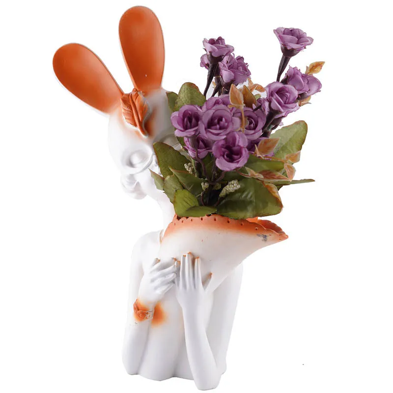 Thaisa Polyresin Vase - White & Orange media 4