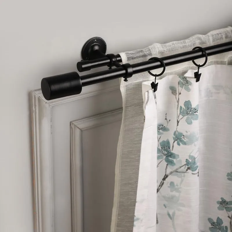 Sleekera Duo Extendable 1" Double Curtain Rod With Abstract Finial & Brackets (Black) media 1