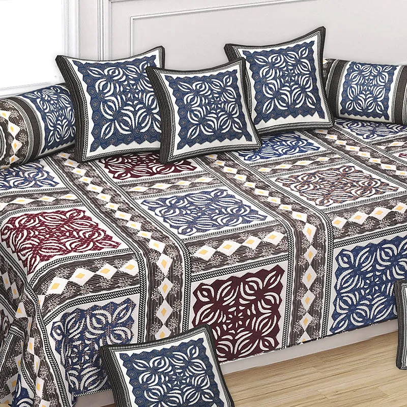 Ayatana Ethnic Cotton Diwan Set (Blue) - Eight Piece Set media 3