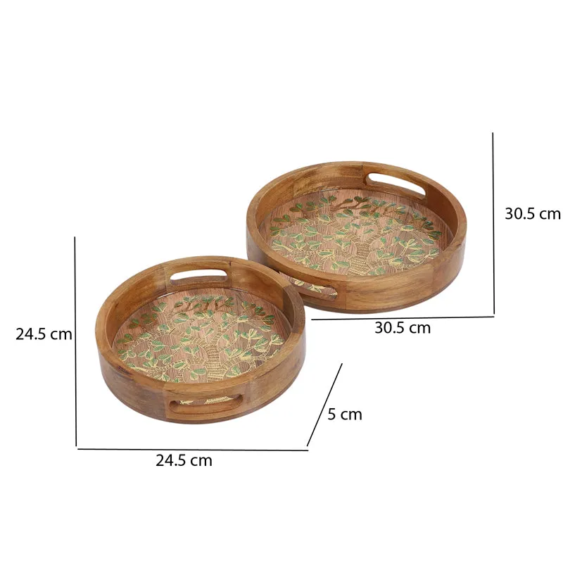 Sona Patta Round Wooden Serving Tray - Set of Two media 7