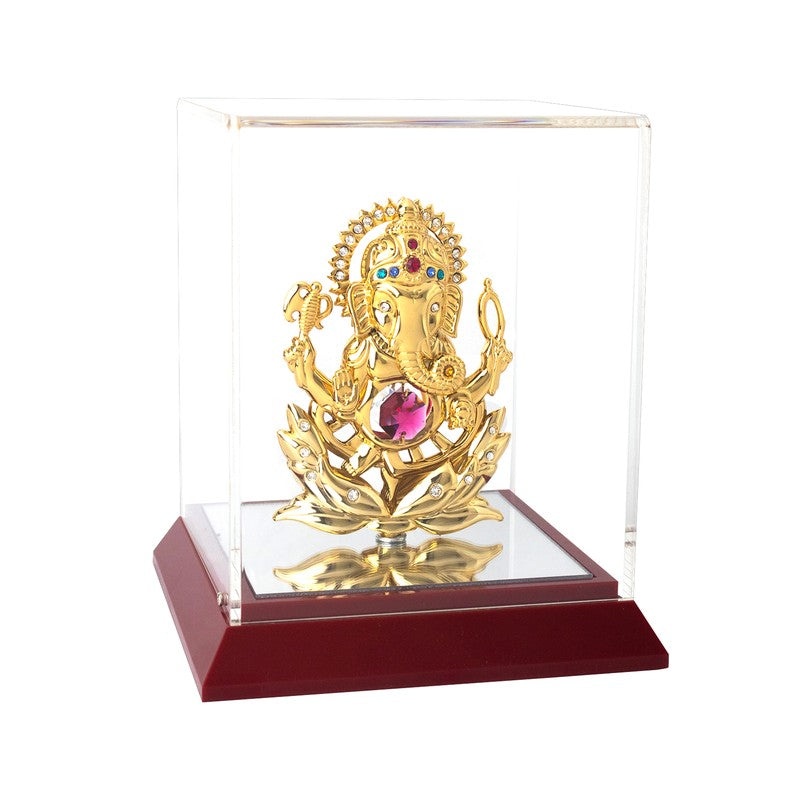 Golden Ganesha 24K Gold Plated Mild Steel Showpiece (Pink) media 4