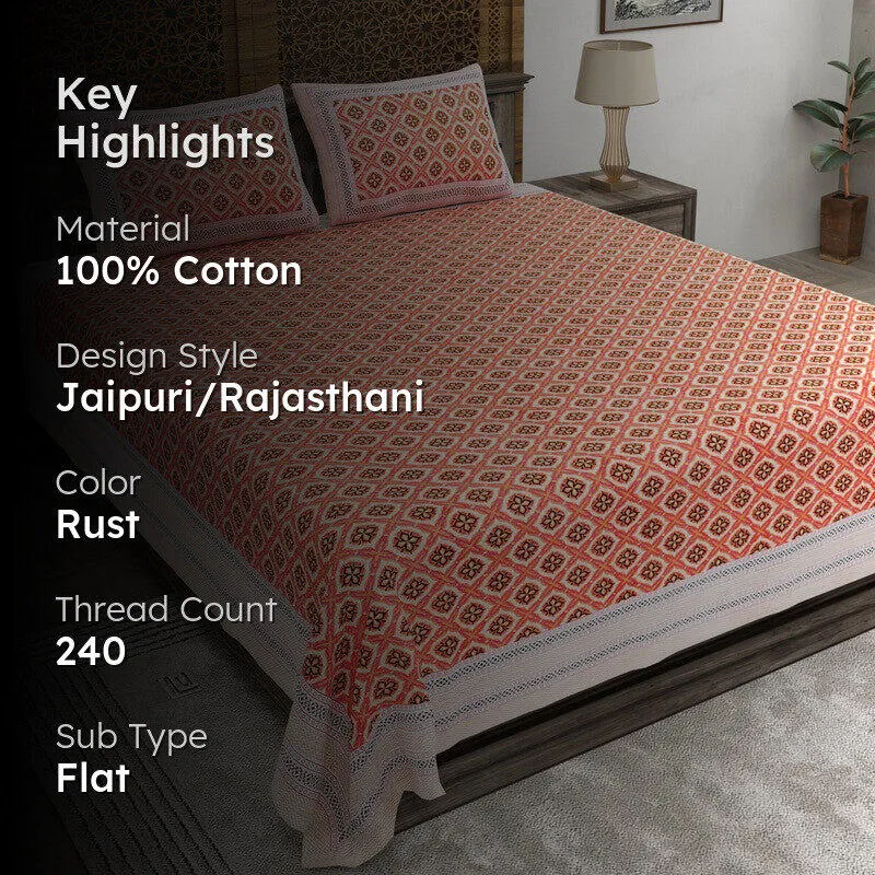 Formy Cotton Bedsheet (Rust) - 240 TC media 2
