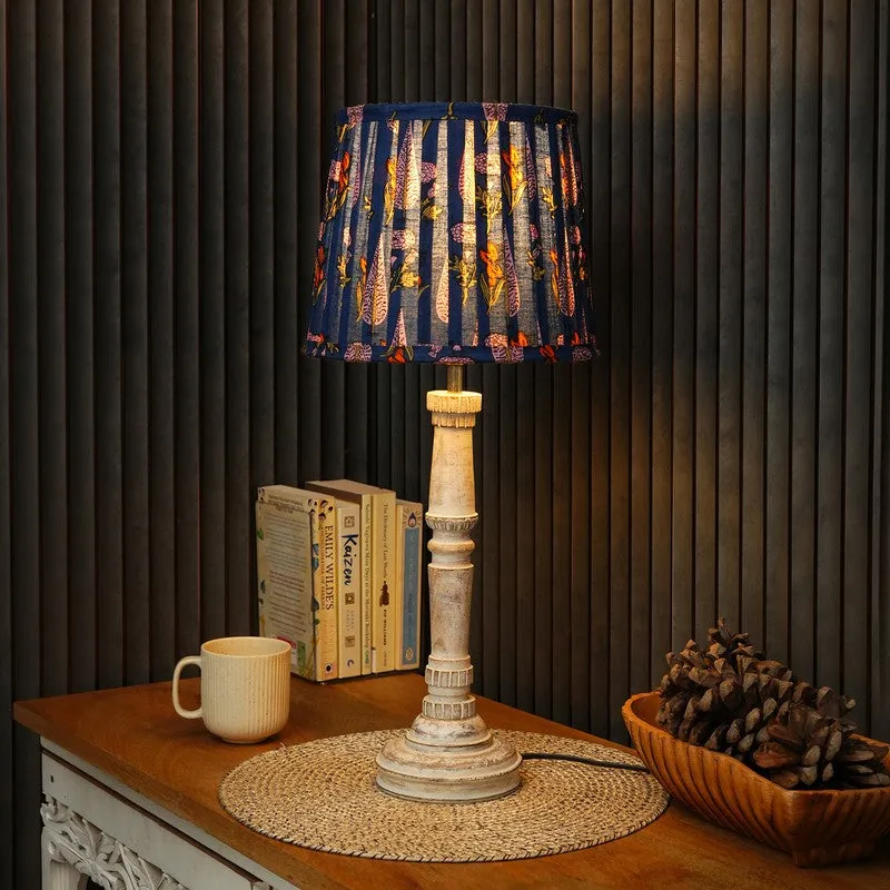 Indigo Veil Wooden Base Cotton Table Lamp - Multicolor media 1