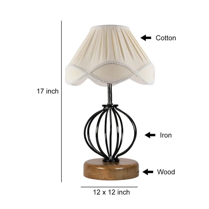 Aurelisse Cotton Table Lamp With Wooden Base - Ivory media 9