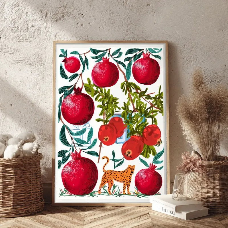 Pomoria Pomegranate Garden Illustration Canvas Wall Painting With Brown Frame media 3