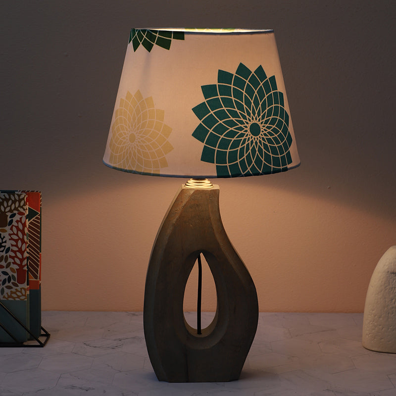 Akari Runes Printed Mango Wood Table Lamp - Multicolor