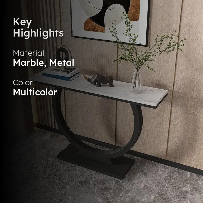 Contemporary Metal Console Table with Marble Top (Black) - Large media 2