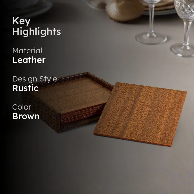 Trivox Faux Leather Coaster (Brown) - Seven Piece Set media 2