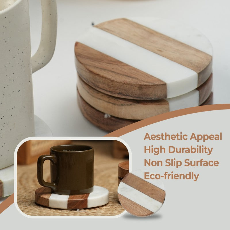 Bravon Boho Marble & Acacia Wood Coaster - Set Of Four media 6