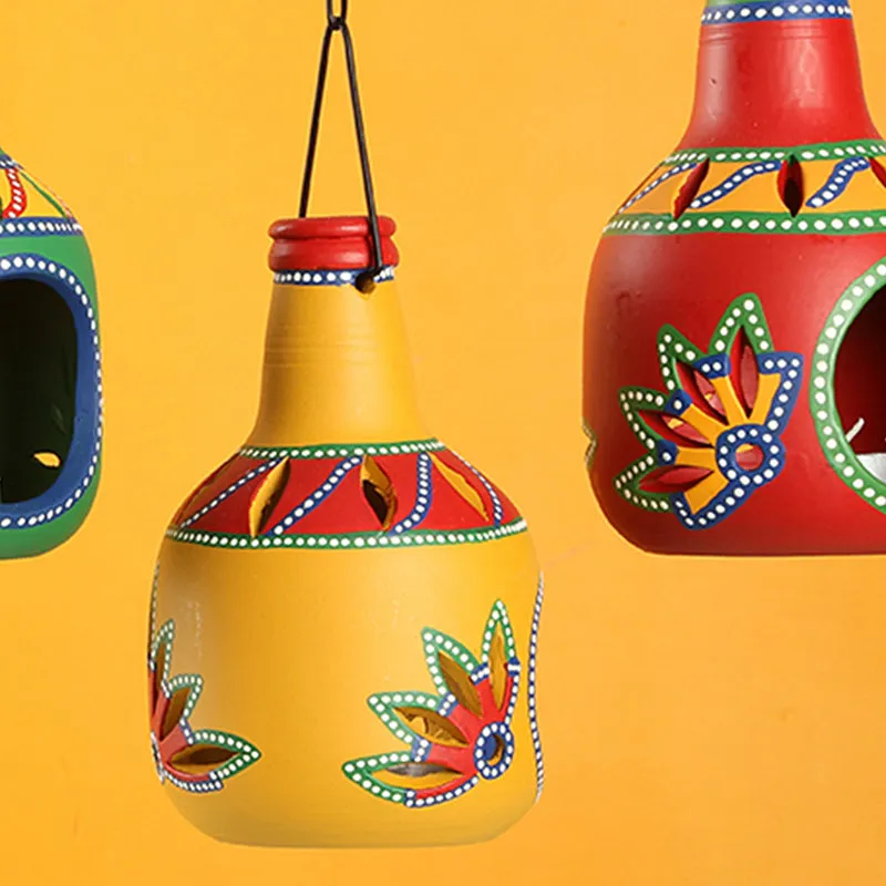 Pradeepam Terracotta Tea Light Holder (Multicolor) - Set Of Three media 3