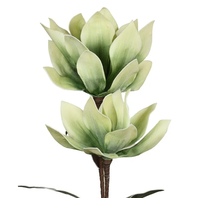 Close-up view of the layered pale green artificial flower blooms