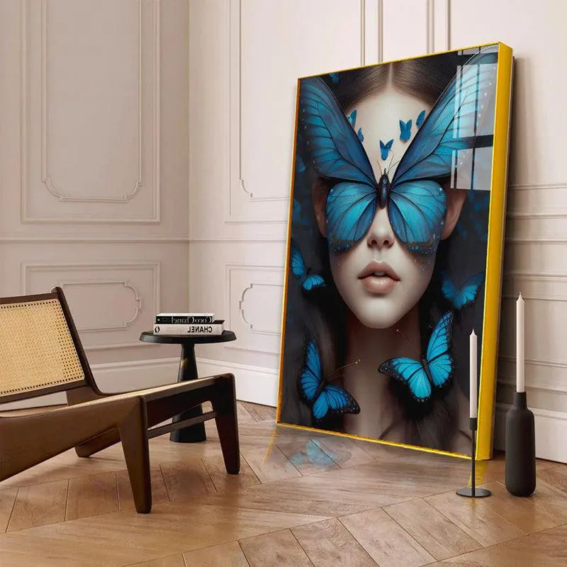 Blue Metamorphosis Modern Canvas Wall Art With Frame - Gold media 4