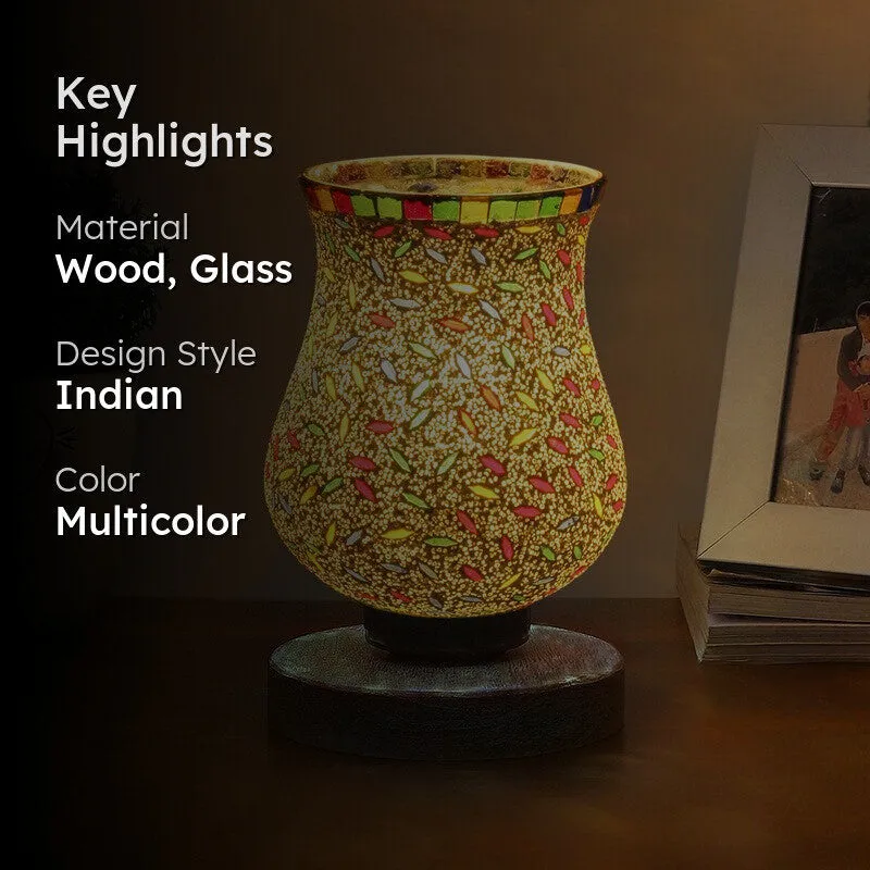 Glowvia Mosaic Glass Table Lamp With Wooden Base - Multicolor media 2