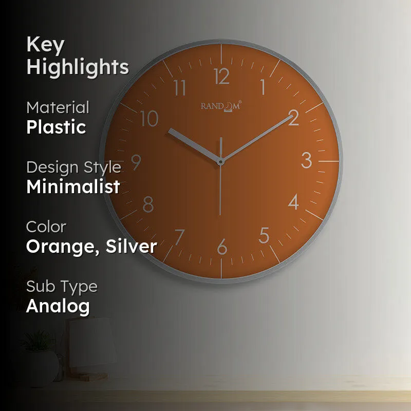 Benot Silver Analog Wall Clock - Orange & Silver media 2