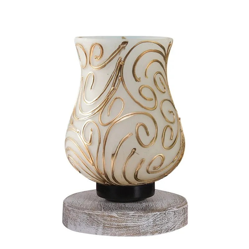 Flamora Mosaic Glass Table Lamp With Wooden Base - White & Gold media 5