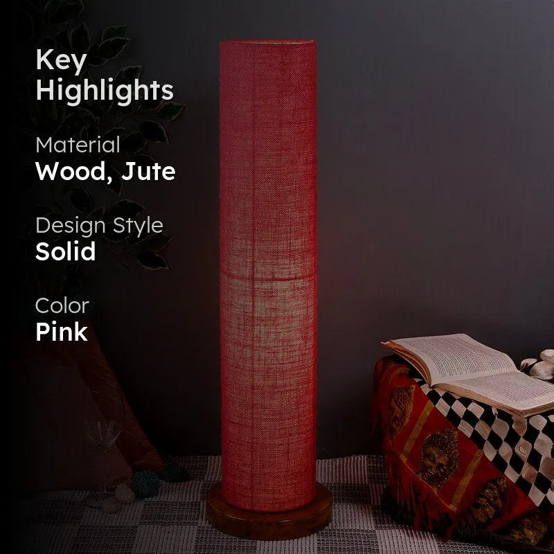 Agia Wooden Tower Floor Lamp With Jute Shade - Pink media 2
