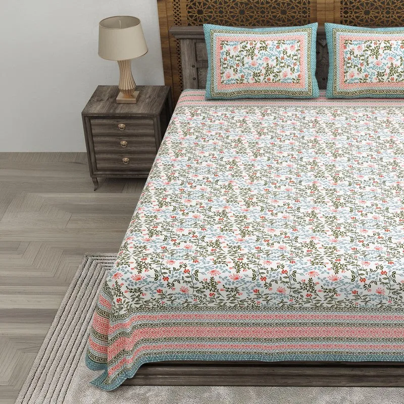 Aurava Cotton Bedsheet (Olive Green,Peach) - 240 TC media 3