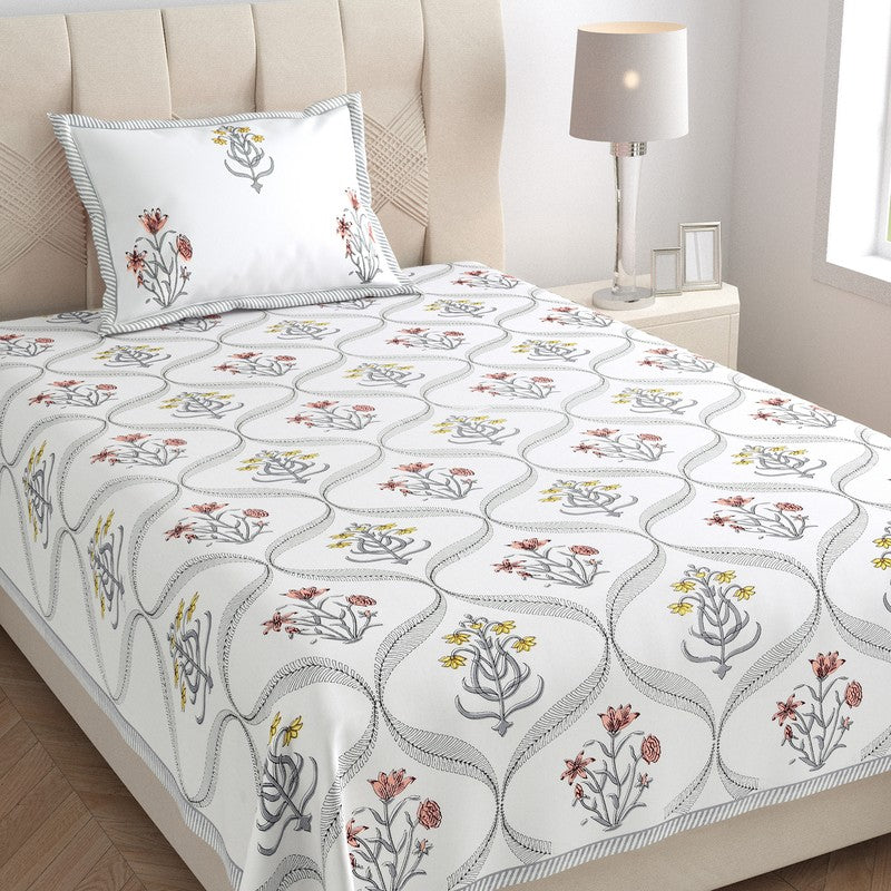 Mukta Space Cotton Bedsheet (Peach, Yellow) - 180 TC media 3