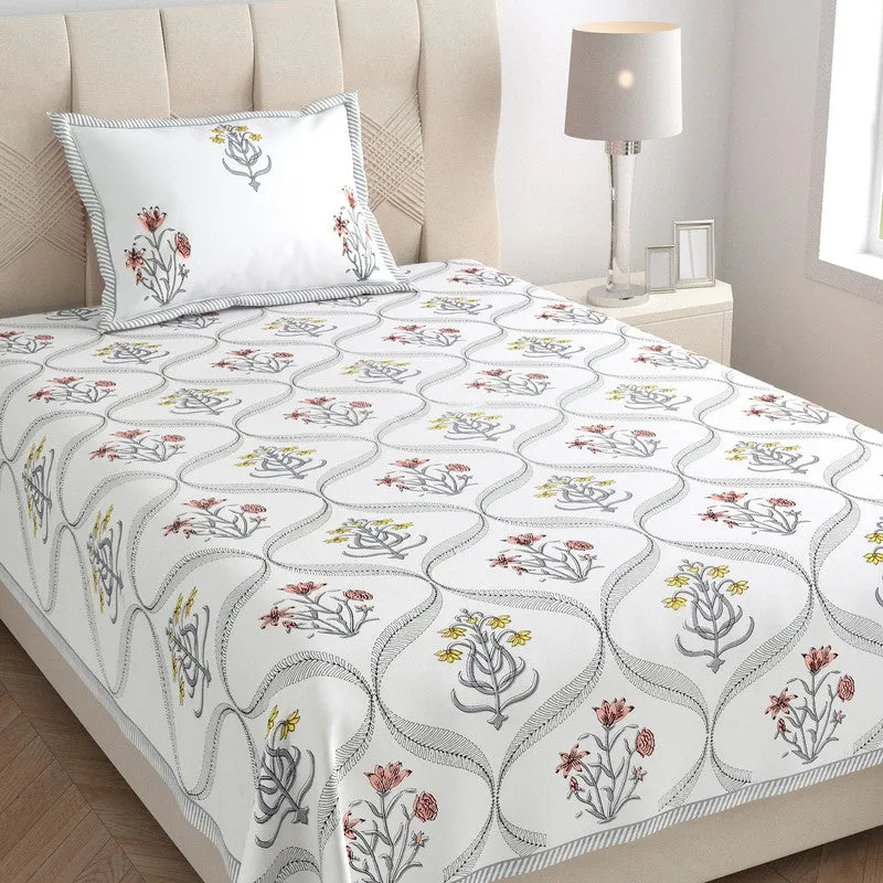 Mukta Space Cotton Bedsheet (Peach, Yellow) - 180 TC media 3
