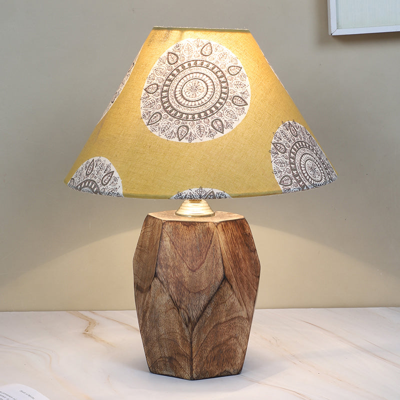 Mandala Merry Printed Mango Wood Table Lamp - Brown,Yellow,White