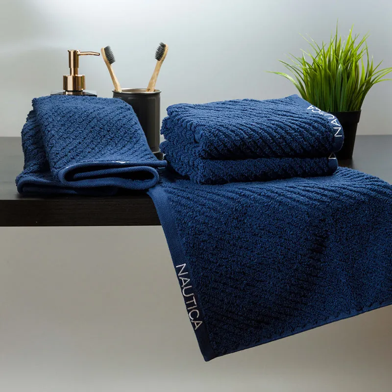 Nautica Riviera Soft Cotton Hand Towel (Navy Blue) - Set Of Four media 1
