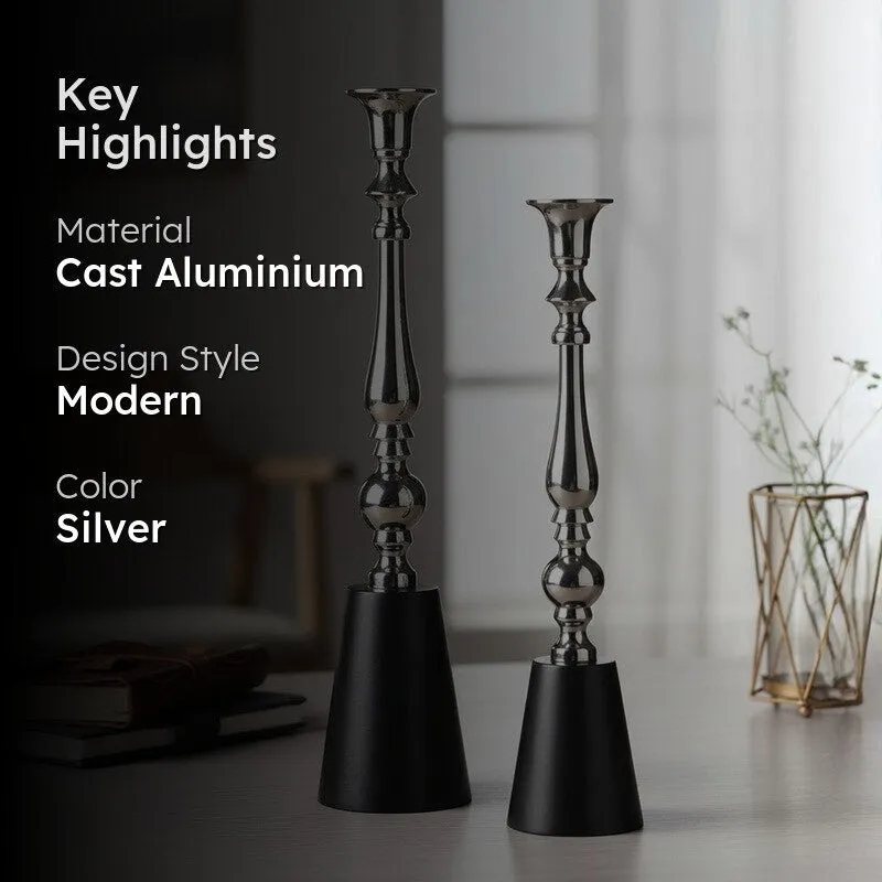 NoirGild Spire Candle Holders (Silver) - Set Of Two media 2