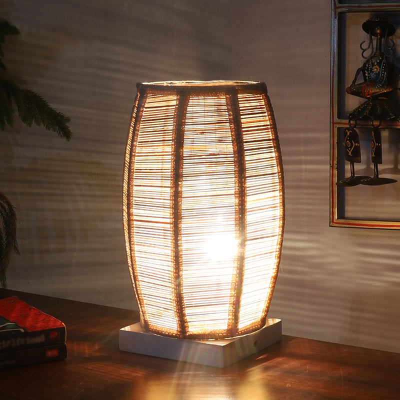 Dholak Edge Bamboo Table Lamp - White