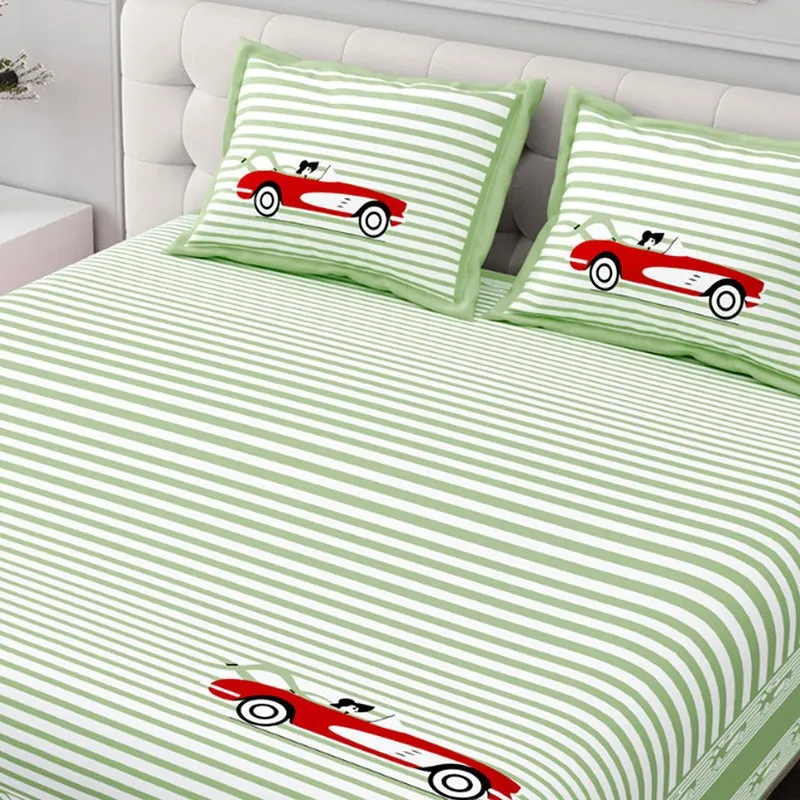 Illusion Stripey Race Cotton Bedsheet (Light Green) - 200 TC media 4