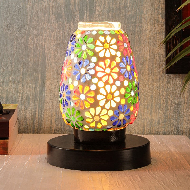 Vibrantray Mosaic Glass Table Lamp With Wooden Base - Multicolor