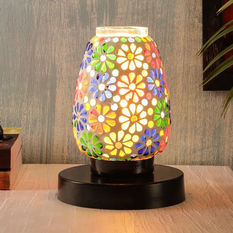 Vibrantray Mosaic Glass Table Lamp With Wooden Base - Multicolor media 1