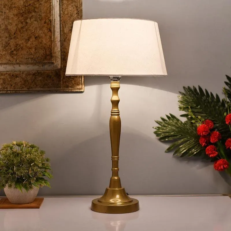 Imperial Gold Fabric Table Lamp With Drum Shade - Gold,White media 1