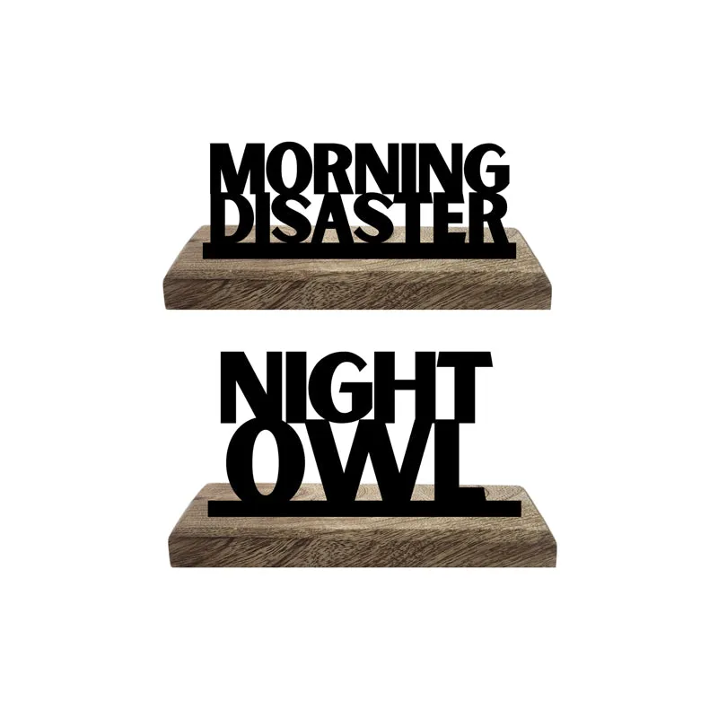 Morning Disaster & Night Owl Typography Showpiece - Set Of Two media 4