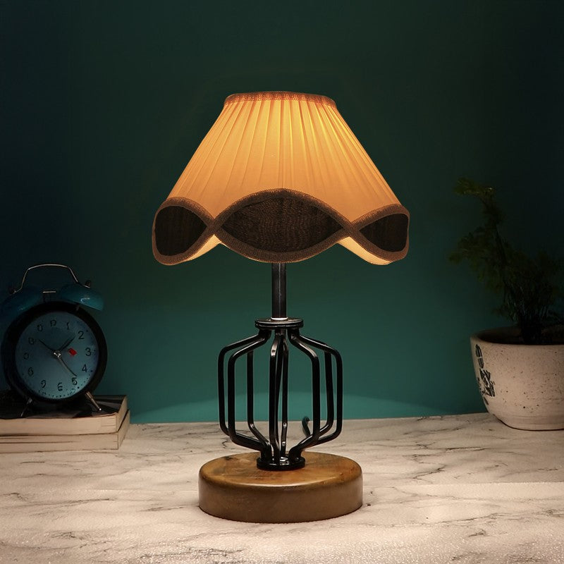 Aurenda Cotton Table Lamp With Wooden Base - Ivory