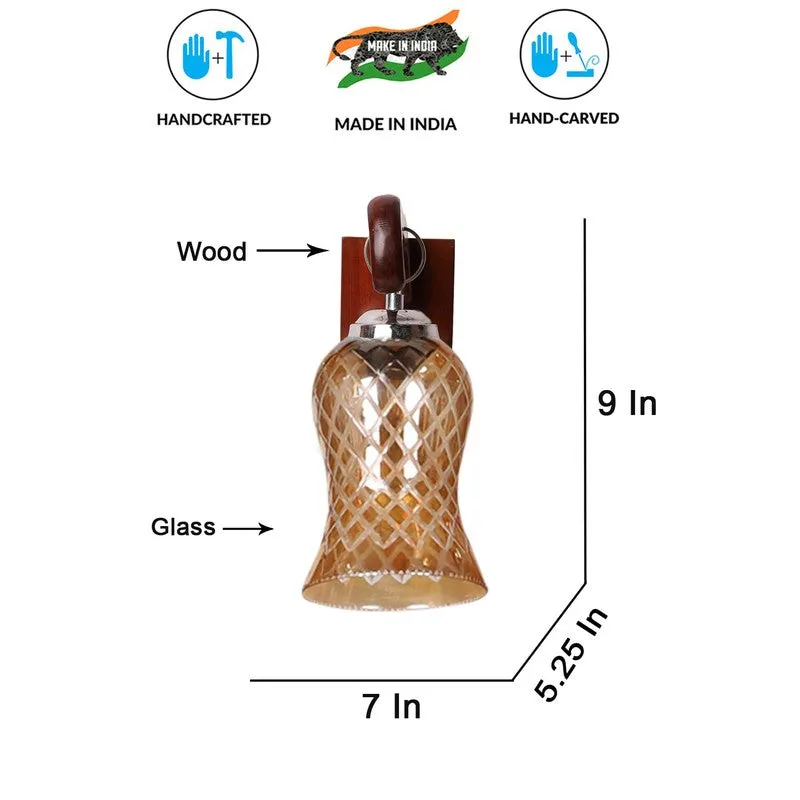 Honey Glow Arch Walnut-Amber Glass Wall Lamp media 9