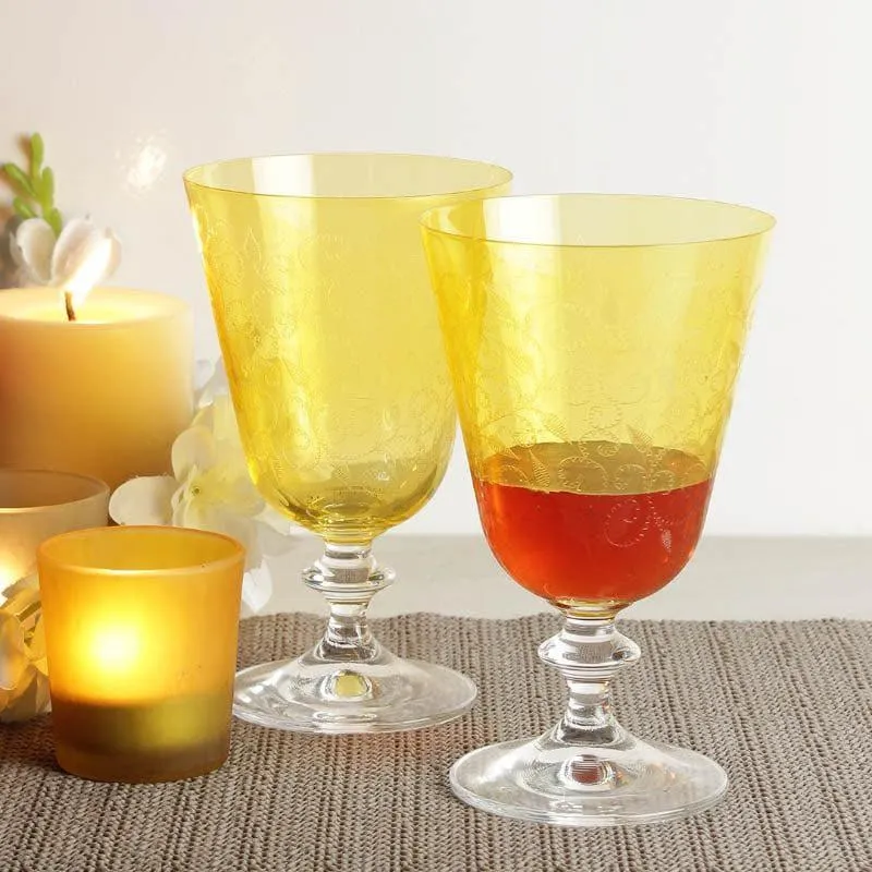 Olivia Bohemia Crystal Goblet Glasses (Yellow/350 mL Each) - Set Of Six media 1