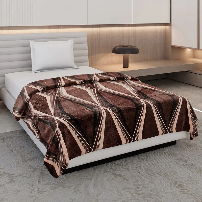 Monte Carlo Trivora Abstract Print Polyester Blanket (Brown) - 300 GSM media 1