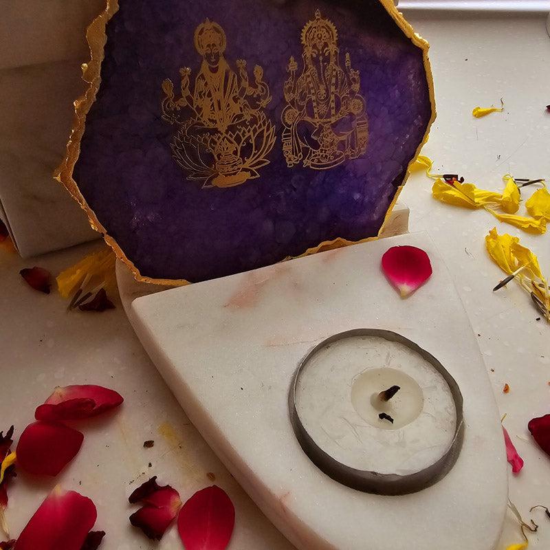 Sacred Ganesha Laxmi Tealight Candle Holder - Purple media 4