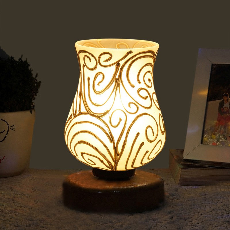 Aurora Mosaic Glass Table Lamp With Wooden Base - Multicolor