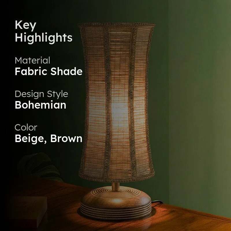 Savera Bamboo Reva Fabric Table Lamp - Beige,Brown media 2