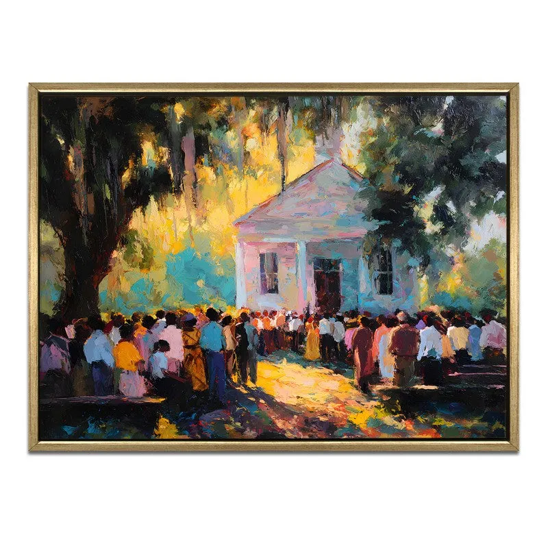 Golden Gathering Canvas Wall Painting With Frame media 3