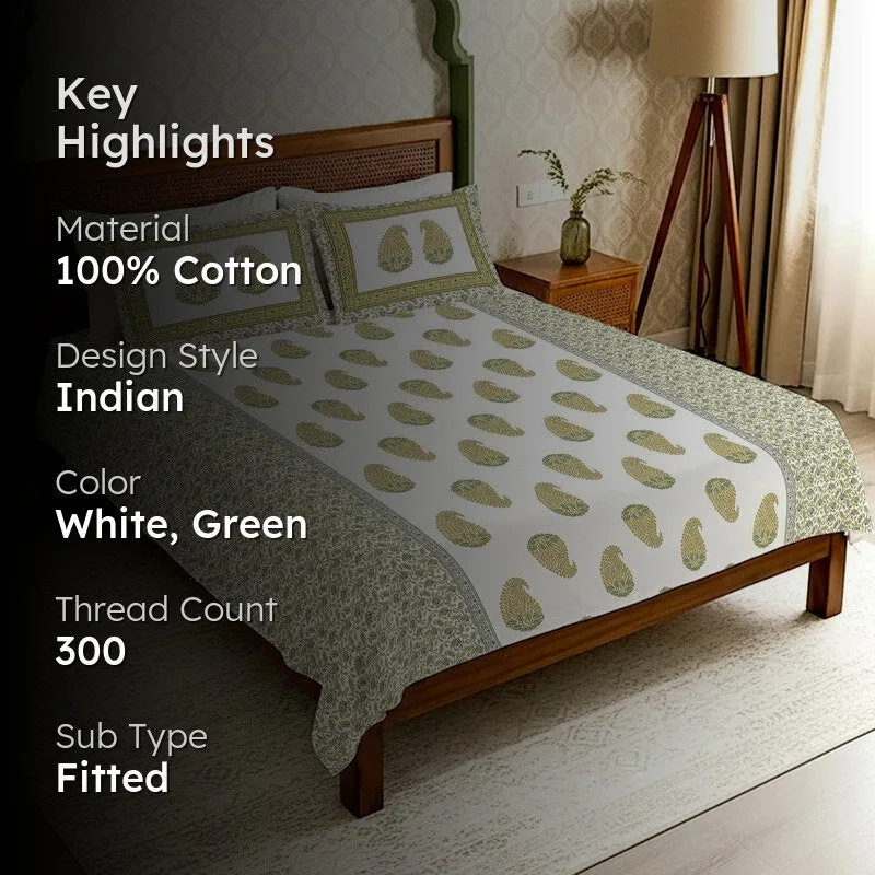Urban Space Classic Minimal Fitted Cotton Bedsheet (Green) - 300 TC media 2