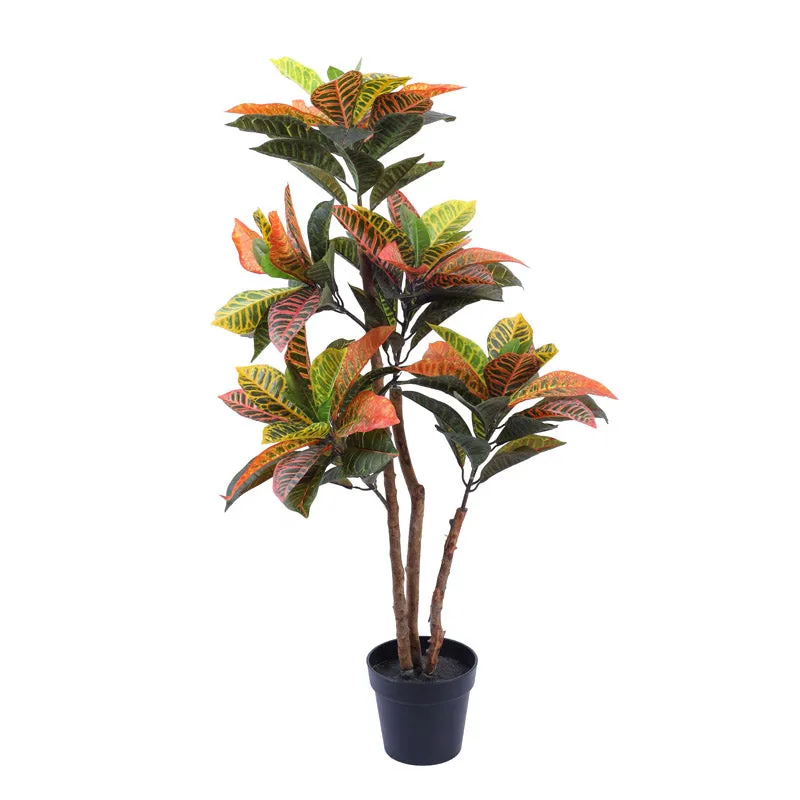 Artificial Realistic Croton Plant With Black Plastic Pot - 3.9 Feet media 4
