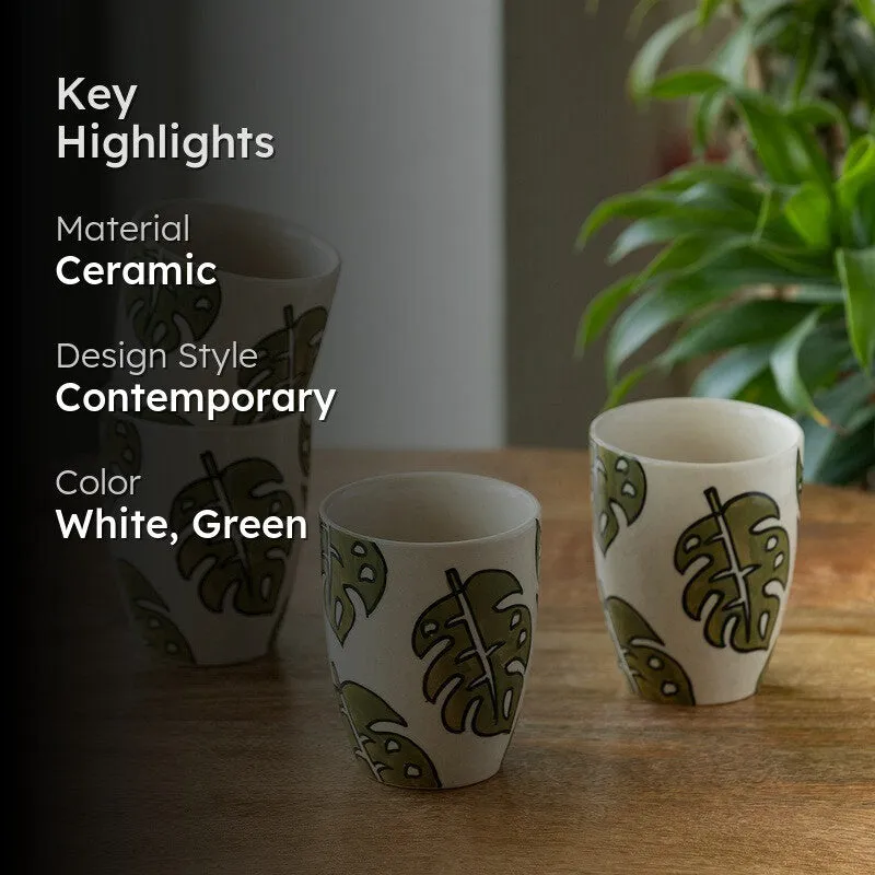 Leaf Ceramic Coffee Mug (280 mL Each) - Set Of Four media 2