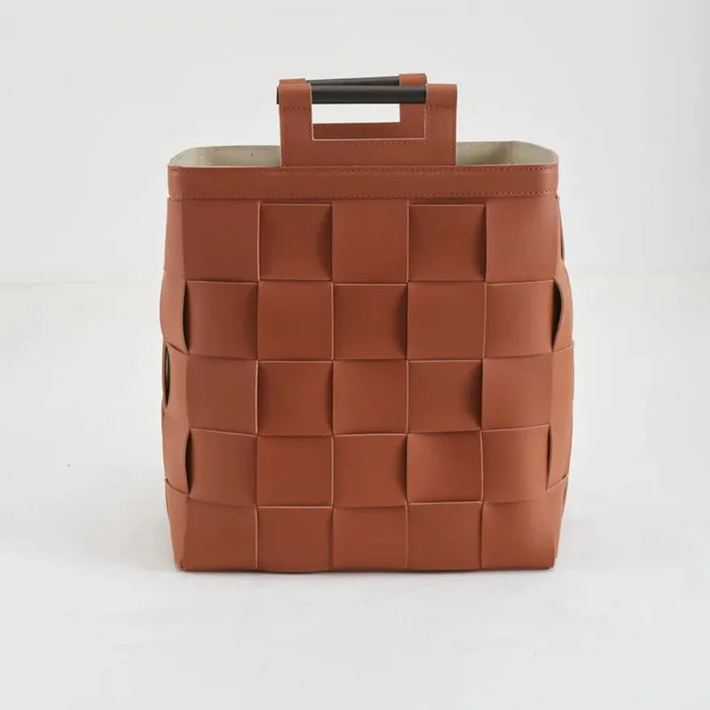 Casora Faux Leather Laundry Basket - Brown media 4