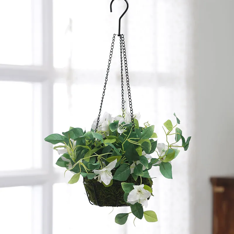 Faux Bougainville In Hanging Basket (White) media 1