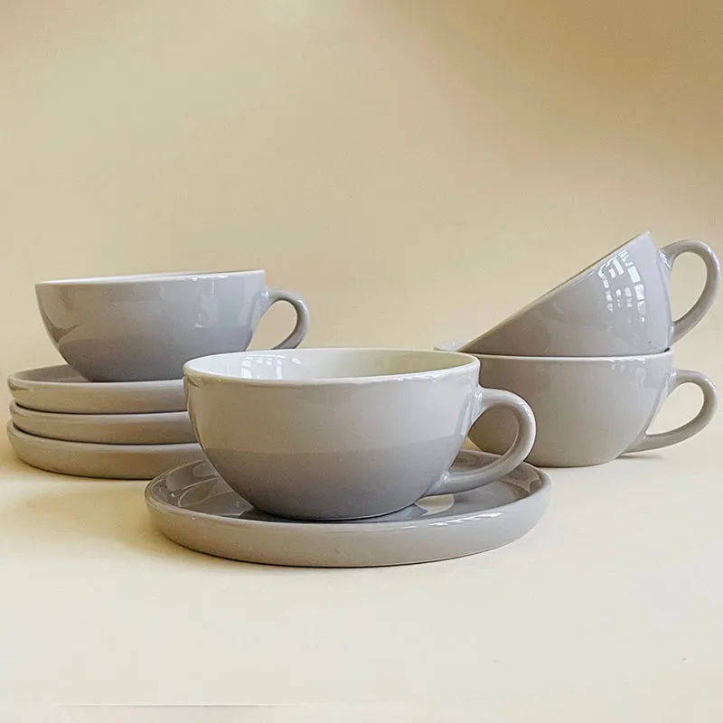 Blush & Brew Ceramic Cup & Saucer (Grey/320 mL) - Eight Piece Set media 3