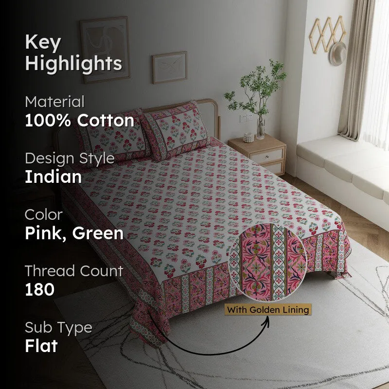 Shringar Cotton Bedsheet (Pink,Green) - 180 GSM media 2