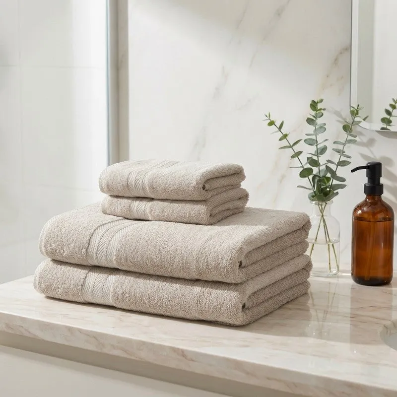 PlushAura Cotton Towel Sets (Beige) - Set of Four media 1