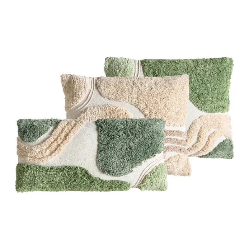 Soft Charm Tufted Cotton Cushion Cover (Green) - Set of Three - 5